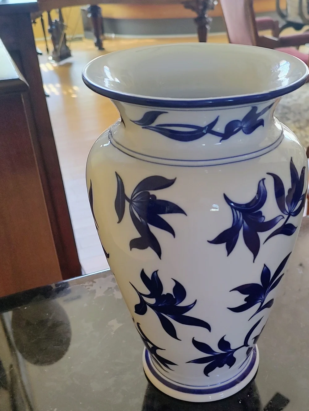 Blue and White Floral Ceramic Vase -